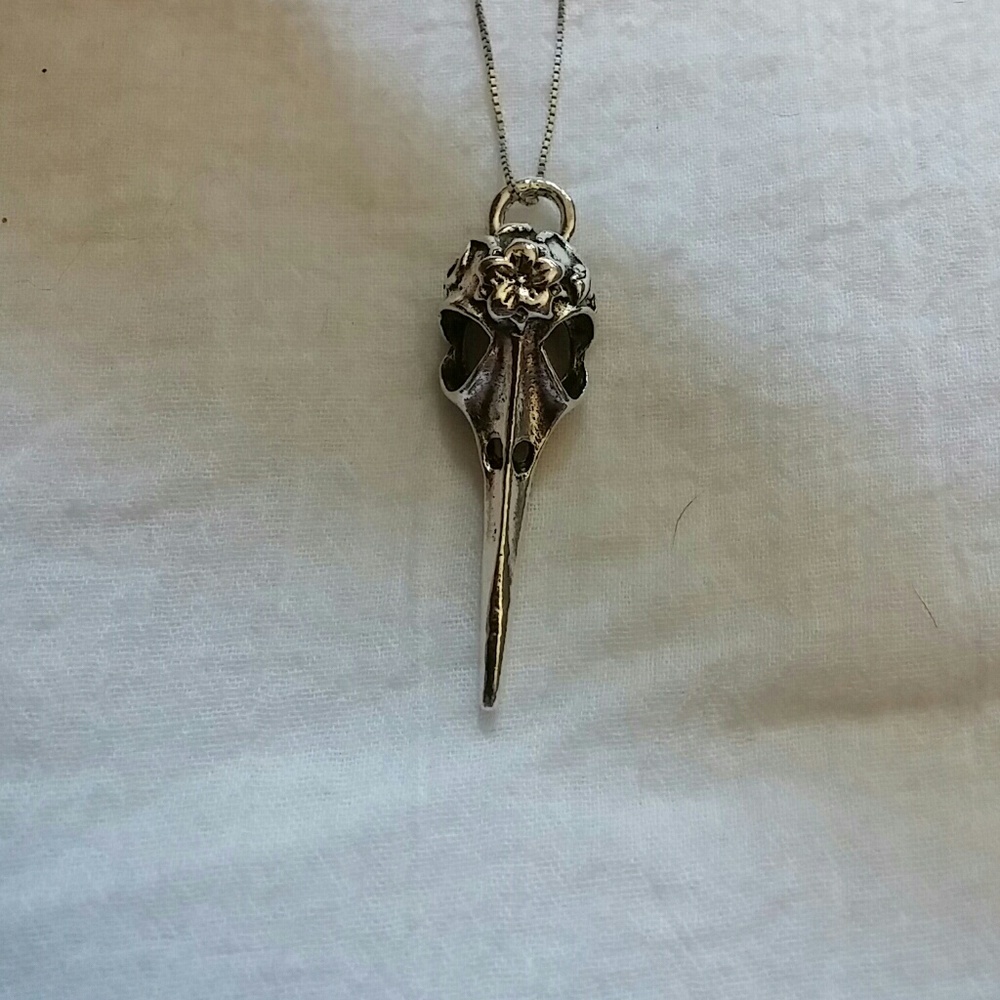 Gothic Noir Raven Sugar Skull Necklace - Picture 1 of 6